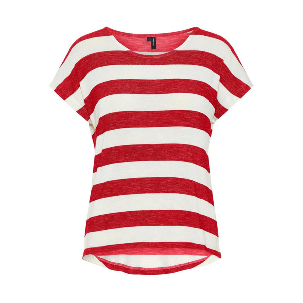 T-shirt Boxy Fit Rayures Col rond Manches courtes Ourlet bas rouge en viscose T-shirt manches courtes