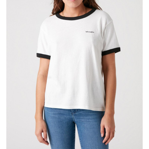 Wrangler - T-Shirt Femme Relaxed Ringer - T shirts manches courtes femme noir