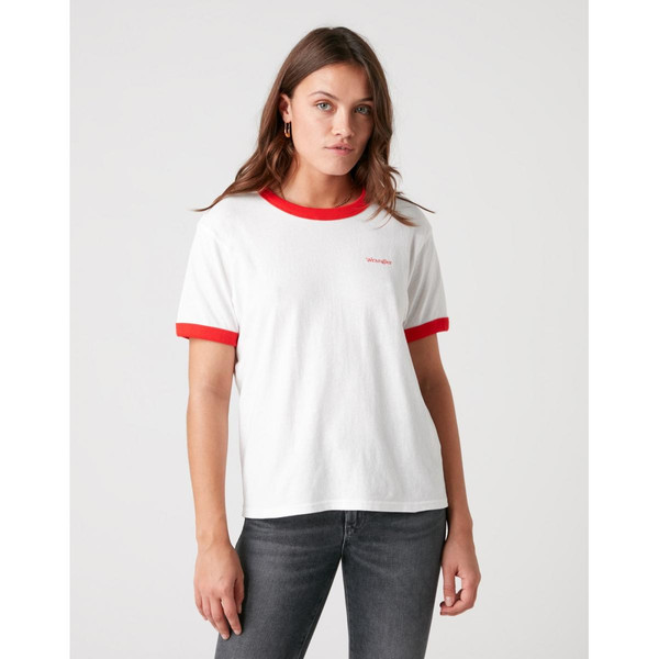 T-Shirt blanc Femme rouge en coton Wrangler Mode femme