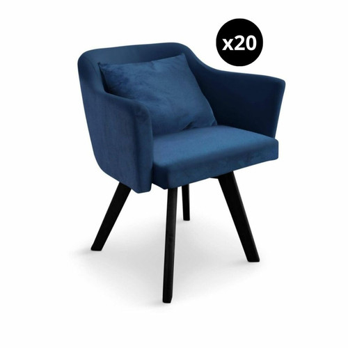3S. x Home - Lot de 20 Fauteuils scandinave Dantes Velours Bleu - Chaise Et Tabouret Et Banc Design