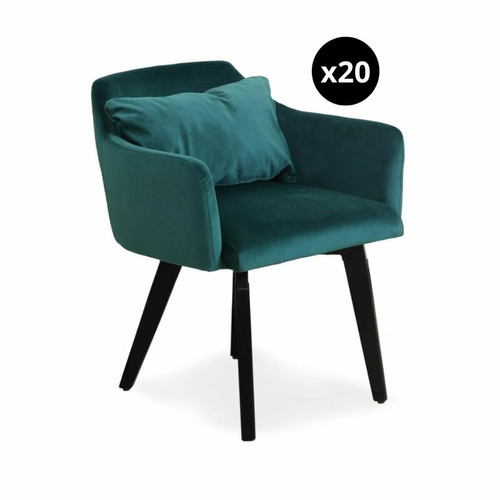 3S. x Home - Lot de 20 chaises / fauteuils Gybson Velours Vert - La Salle A Manger Design