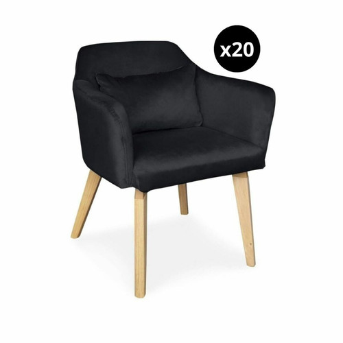 3S. x Home - Lot de 20 chaises / fauteuils Gybson Velours Noir - Chaise Design