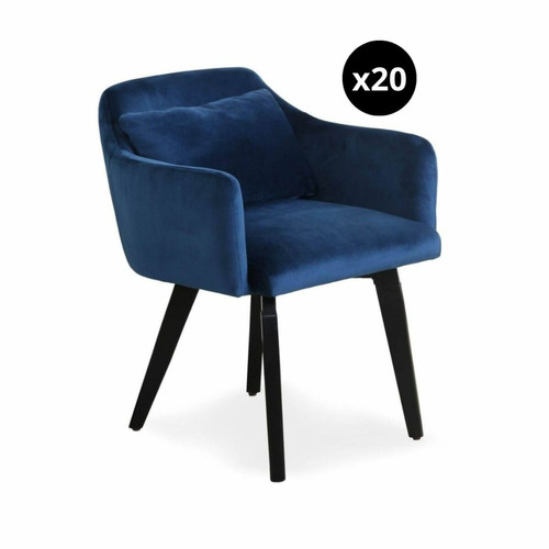 3S. x Home - Lot de 20 chaises / fauteuils Gybson Velours Bleu - Chaise Design