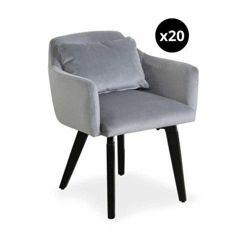 3S. x Home - Lot de 20 chaises / fauteuils Gybson Velours Argent - Chaise Design