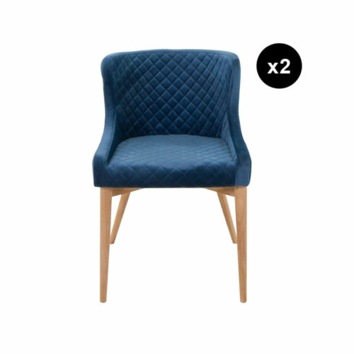 3S. x Home - Lot 2 Chaises Velours Bleu Foncé PARIS - Chaise Et Tabouret Et Banc Design