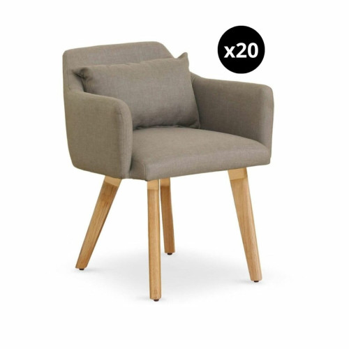 3S. x Home - Lot de 20 chaises / fauteuils scandinaves Gybson Tissu Taupe - La Salle A Manger Design