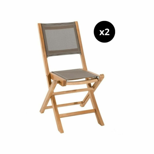 Macabane - Lot de 2 chaises pliantes en teck massif Uniq - Chaise de jardin