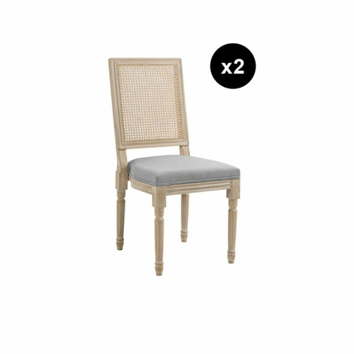 3S. x Home - Lot de 2 chaises en bois massif et en tissu Gris Foncé - Chaise marron
