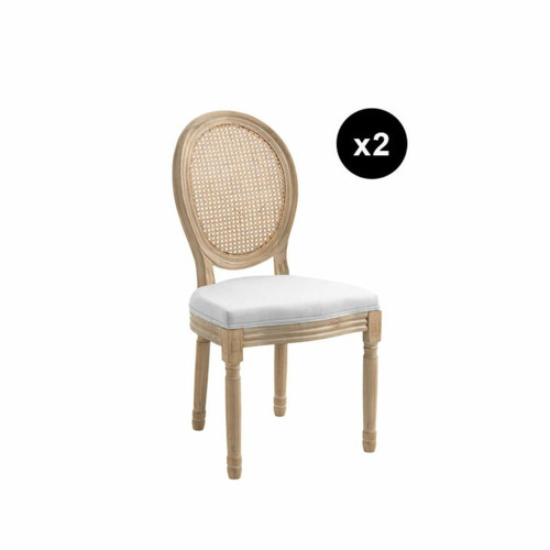 3S. x Home - Lot de 2 chaises médaillon en bois massif et en tissu Gris clair - Meuble Et Déco Design