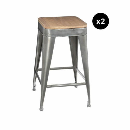 3S. x Home - Lot de 2 tabourets de bar gris "Joris" - Sélection meuble & déco Industriel