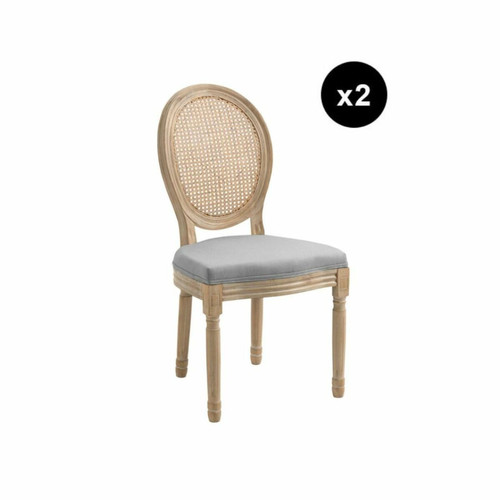 3S. x Home - Lot de 2 chaises médaillon en bois massif et en tissu Gris foncé - Chaise Et Tabouret Et Banc Design