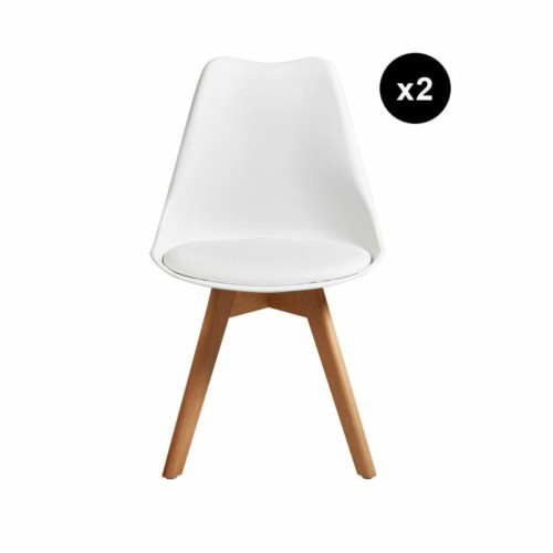Lot de 6 chaises coque cuir synthétique blanc et pieds en bois NORVÈGE Blanc  Blanc 3S. x Home Meuble & Déco