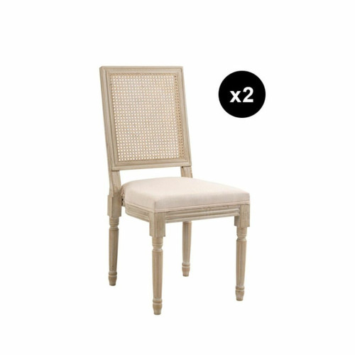 3S. x Home - Lot de 2 chaises en bois massif et en tissu Beige  - Meuble Et Déco Design
