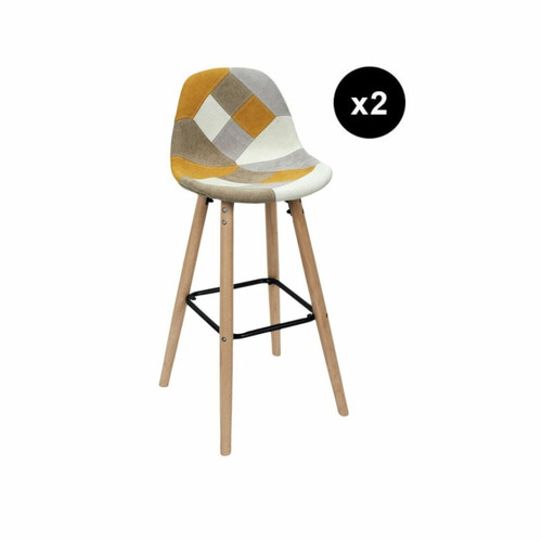 3S. x Home - Lot de 2 Tabourets De Bar Patchwork Jaune - Chaise Et Tabouret Et Banc Design