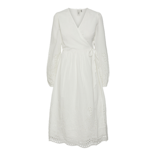 YAS - Robe longue manches longues blanc en coton Maëlys - Vetements femme blanc