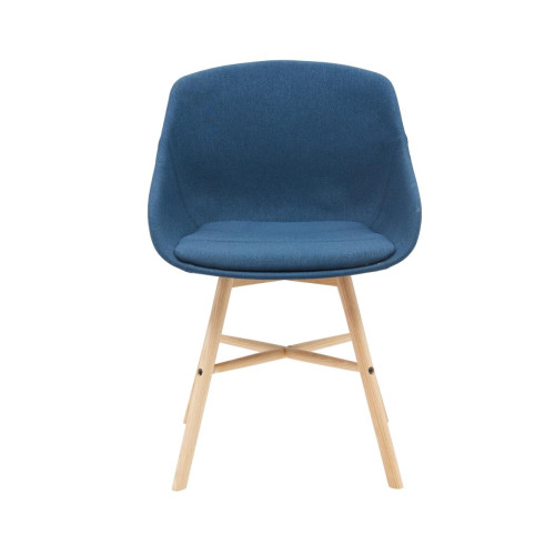 Zago - Chaise repas tissu bleu foncé pieds chêne clair - Chaise Design