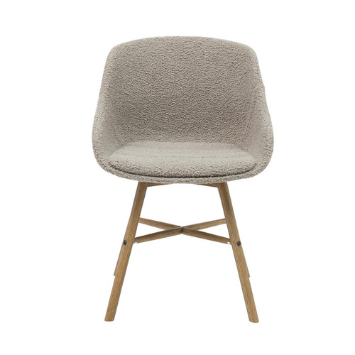 Zago - Chaise repas tissu effet mohair taupe pieds chêne foncé - La Salle A Manger Design