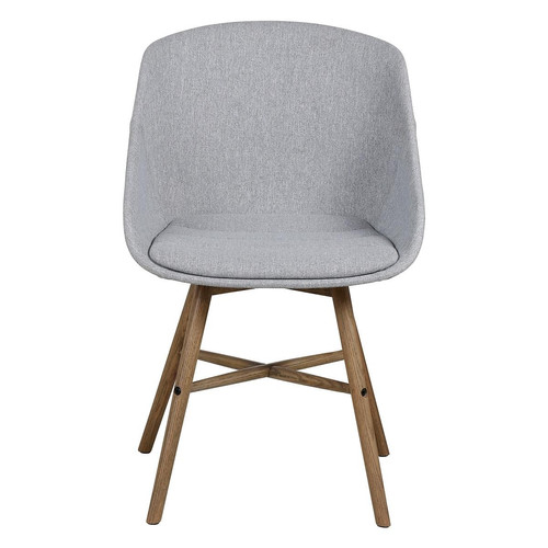 Zago - Chaise repas tissu gris clair pieds chêne foncé - Chaise Design