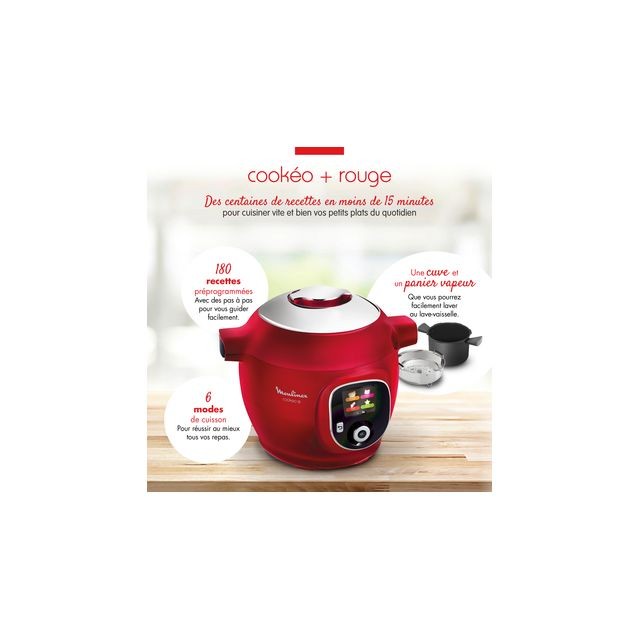 Cookeo+ 180 recettes CE85B510 - Rouge + Housse pour Cookeo - XA607800 - Noir Offerte Moulinex
